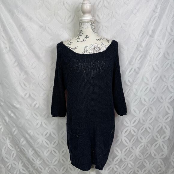 Free People Navy Knit 3/4 Sleeve Sweater Dress Size M - Picture 1 of 7